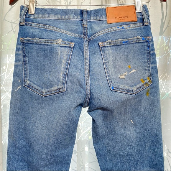 MOUSSY VINTAGE Dixie Distressed Skinny leg pain splatter Blue Jeans - Picture 9 of 15